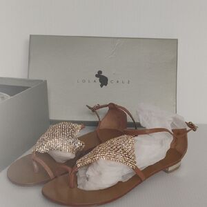 Lola Cruz Gold Mesh Sandals Size EU 37 US 7 Good Condition